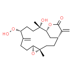 ChemSpider 2D Image | (1R,4S,6S,10R,13S,14R)-10-Hydroperoxy-13-hydroxy-4,13-dimethyl-9,17-bis(methylene)-5,15-dioxatricyclo[12.3.1.0~4,6~]octadecan-16-one | C20H30O6