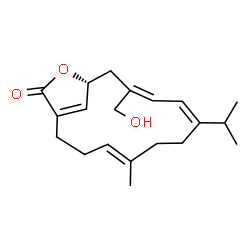 ChemSpider 2D Image | (4E,8E,10E,13R)-11-(Hydroxymethyl)-8-isopropyl-5-methyl-14-oxabicyclo[11.2.1]hexadeca-1(16),4,8,10-tetraen-15-one | C20H28O3