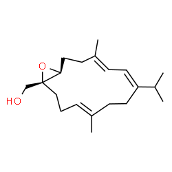 ChemSpider 2D Image | [(1R,4E,8E,10E,14S)-8-Isopropyl-5,11-dimethyl-15-oxabicyclo[12.1.0]pentadeca-4,8,10-trien-1-yl]methanol | C20H32O2