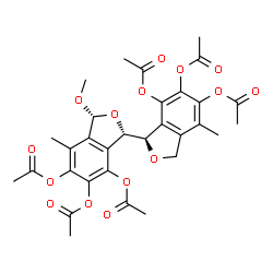 ChemSpider 2D Image | (1S,1'R,3R)-3-Methoxy-4,4'-dimethyl-1,1',3,3'-tetrahydro-1,1'-bi-2-benzofuran-5,5',6,6',7,7'-hexayl hexaacetate | C31H32O15