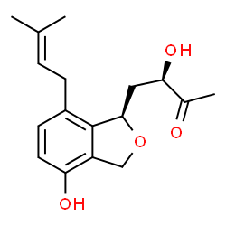 ChemSpider 2D Image | (3R)-3-Hydroxy-4-[(1R)-4-hydroxy-7-(3-methyl-2-buten-1-yl)-1,3-dihydro-2-benzofuran-1-yl]-2-butanone | C17H22O4