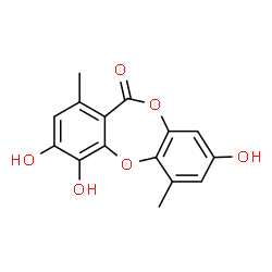 ChemSpider 2D Image | 3,4,8-Trihydroxy-1,6-dimethyl-11H-dibenzo[b,e][1,4]dioxepin-11-one | C15H12O6