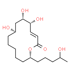 ChemSpider 2D Image | (3E,5R,6S,8R,14S)-5,6,8-Trihydroxy-14-(4-hydroxypentyl)oxacyclotetradec-3-en-2-one | C18H32O6