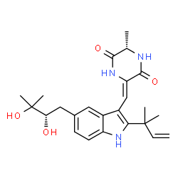 ChemSpider 2D Image | (3Z,6S)-3-({5-[(2S)-2,3-Dihydroxy-3-methylbutyl]-2-(2-methyl-3-buten-2-yl)-1H-indol-3-yl}methylene)-6-methyl-2,5-piperazinedione | C24H31N3O4