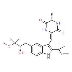 ChemSpider 2D Image | (3Z,6S)-3-({5-[(2S)-2-Hydroxy-3-methoxy-3-methylbutyl]-2-(2-methyl-3-buten-2-yl)-1H-indol-3-yl}methylene)-6-methyl-2,5-piperazinedione | C25H33N3O4