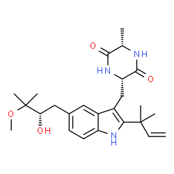 ChemSpider 2D Image | (3S,6S)-3-({5-[(2S)-2-Hydroxy-3-methoxy-3-methylbutyl]-2-(2-methyl-3-buten-2-yl)-1H-indol-3-yl}methyl)-6-methyl-2,5-piperazinedione | C25H35N3O4