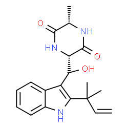 ChemSpider 2D Image | (3S,6S)-3-{Hydroxy[2-(2-methyl-3-buten-2-yl)-1H-indol-3-yl]methyl}-6-methyl-2,5-piperazinedione | C19H23N3O3
