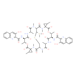 ChemSpider 2D Image | N,N'-[(7'R,8'R,20'R,21'R)-2,2'',3',7',11',13',16',20',24',26'-Decamethyl-27'-(methylsulfinyl)-2',5',9',12',15',18',22',25'-octaoxo-6',19'-dioxa-28'-thia-3',10',13',16',23',26'-hexaazadispiro[cycloprop
ane-1,4'-bicyclo[12.12.3]nonacosane-17',1''-cyclopropane]-8',21'-diyl]bis(3-hydroxy-2-quinolinecarboxamide) | C55H66N10O15S2