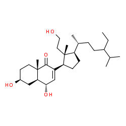 ChemSpider 2D Image | (4S,4aS,6S,8aS)-2-[(1R,2R,3R)-3-[(2R)-5-Ethyl-6-methyl-2-heptanyl]-2-(2-hydroxyethyl)-2-methylcyclopentyl]-4,6-dihydroxy-8a-methyl-4a,5,6,7,8,8a-hexahydro-1(4H)-naphthalenone | C29H50O4