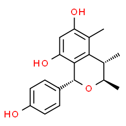 ChemSpider 2D Image | (1R,3R,4S)-1-(4-Hydroxyphenyl)-3,4,5-trimethyl-3,4-dihydro-1H-isochromene-6,8-diol | C18H20O4