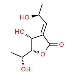 ChemSpider 2D Image | (3E,4R,5R)-4-Hydroxy-5-[(1R)-1-hydroxyethyl]-3-[(2S)-2-hydroxypropylidene]dihydro-2(3H)-furanone (non-preferred name) | C9H14O5