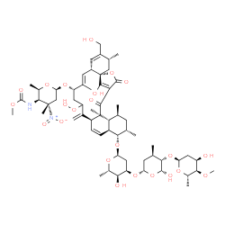 ChemSpider 2D Image | Methyl [(2R,3R,4S,6R)-6-{[(1S,3R,6S,7E,9S,13S,16S,17S,18S,20S,21R,22S)-11-hydroperoxy-27-hydroxy-17-{[(2R,4R,5S,6S)-5-hydroxy-4-{[(2S,4R,5S,6R)-6-hydroxy-5-{[(2S,4R,5R,6S)-4-hydroxy-5-methoxy-6-methyl
tetrahydro-2H-pyran-2-yl]oxy}-4-methyltetrahydro-2H-pyran-2-yl]oxy}-6-methyltetrahydro-2H-pyran-2-yl]oxy}-4-(hydroxymethyl)-3,8,18,20,22-pentamethyl-12-methylene-23,25-dioxo-26-oxapentacyclo[22.2.1.0~
1,6~.0~13,22~.0~16,21~]heptacosa-4,7,14,24(27)-tetraen-9-yl]oxy}-2,4-dimethyl-4-nitrotetrahydro-2H-pyran-3-yl]carbamate (non-preferred name) | C61H90N2O23
