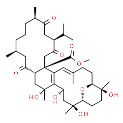 ChemSpider 2D Image | Methyl (1R,2S,4R,6R,8S,11S,15R,18S,21R,23E,27S,28S)-2,4,6,28-tetrahydroxy-18-isopropyl-2,6,11,15,24,28-hexamethyl-9,16,19-trioxo-31-oxatetracyclo[25.3.1.0~5,22~.0~8,21~]hentriaconta-5(22),23-diene-21-
carboxylate | C41H64O10