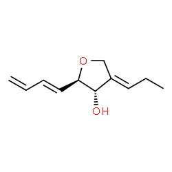 ChemSpider 2D Image | (2R,3S,4E)-2-[(1E)-1,3-Butadien-1-yl]-4-propylidenetetrahydro-3-furanol | C11H16O2