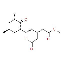 ChemSpider 2D Image | Methyl {(2S,4R)-2-[(1S,3S,5S)-3,5-dimethyl-2-oxocyclohexyl]-6-oxotetrahydro-2H-pyran-4-yl}acetate | C16H24O5
