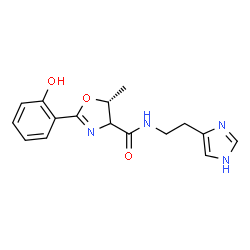 ChemSpider 2D Image | (5R)-2-(2-Hydroxyphenyl)-N-[2-(1H-imidazol-4-yl)ethyl]-5-methyl-4,5-dihydro-1,3-oxazole-4-carboxamide | C16H18N4O3