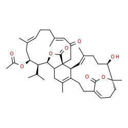 ChemSpider 2D Image | (1S,2S,3E,7R,8S,19S,20S,21S,23E,27E)-7-Hydroxy-20-isopropyl-4,8,16,23,27-pentamethyl-29,31,33-trioxo-32,34-dioxapentacyclo[17.11.2.2~8,12~.0~1,18~.0~2,15~]tetratriaconta-3,11,15,23,27-pentaen-21-yl ac
etate | C42H58O8