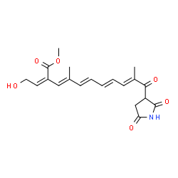 ChemSpider 2D Image | Methyl (2Z,3E,5E,7E,9E)-11-(2,5-dioxo-3-pyrrolidinyl)-2-(2-hydroxyethylidene)-4,10-dimethyl-11-oxo-3,5,7,9-undecatetraenoate | C20H23NO6