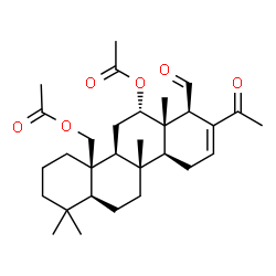 ChemSpider 2D Image | [(4aR,4bS,6S,6aS,7R,10aS,10bR,12aS)-6-Acetoxy-8-acetyl-7-formyl-1,1,6a,10b-tetramethyl-1,3,4,4b,5,6,6a,7,10,10a,10b,11,12,12a-tetradecahydro-4a(2H)-chrysenyl]methyl acetate | C30H44O6