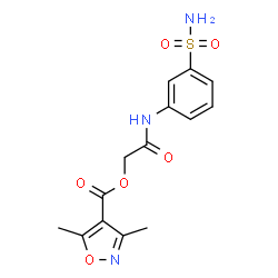 ChemSpider 2D Image | 2-Oxo-2-[(3-sulfamoylphenyl)amino]ethyl 3,5-dimethyl-1,2-oxazole-4-carboxylate | C14H15N3O6S