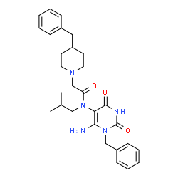 ChemSpider 2D Image | N-(6-Amino-1-benzyl-2,4-dioxo-1,2,3,4-tetrahydro-5-pyrimidinyl)-2-(4-benzyl-1-piperidinyl)-N-isobutylacetamide | C29H37N5O3