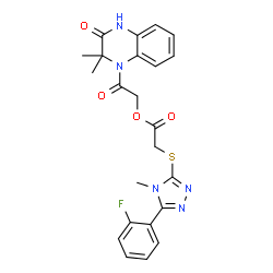ChemSpider 2D Image | 2-(2,2-Dimethyl-3-oxo-3,4-dihydro-1(2H)-quinoxalinyl)-2-oxoethyl {[5-(2-fluorophenyl)-4-methyl-4H-1,2,4-triazol-3-yl]sulfanyl}acetate | C23H22FN5O4S