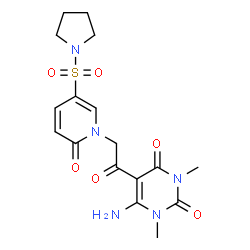 ChemSpider 2D Image | 6-Amino-1,3-dimethyl-5-{[2-oxo-5-(1-pyrrolidinylsulfonyl)-1(2H)-pyridinyl]acetyl}-2,4(1H,3H)-pyrimidinedione | C17H21N5O6S