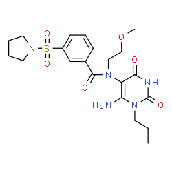ChemSpider 2D Image | N-(6-Amino-2,4-dioxo-1-propyl-1,2,3,4-tetrahydro-5-pyrimidinyl)-N-(2-methoxyethyl)-3-(1-pyrrolidinylsulfonyl)benzamide | C21H29N5O6S