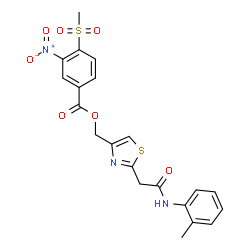 ChemSpider 2D Image | (2-{2-[(2-Methylphenyl)amino]-2-oxoethyl}-1,3-thiazol-4-yl)methyl 4-(methylsulfonyl)-3-nitrobenzoate | C21H19N3O7S2