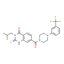 ChemSpider 2D Image | 3-Isobutyl-2-thioxo-7-({4-[3-(trifluoromethyl)phenyl]-1-piperazinyl}carbonyl)-2,3-dihydro-4(1H)-quinazolinone | C24H25F3N4O2S