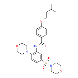 ChemSpider 2D Image | 4-(3-Methylbutoxy)-N-[2-(4-morpholinyl)-5-(4-morpholinylsulfonyl)phenyl]benzamide | C26H35N3O6S