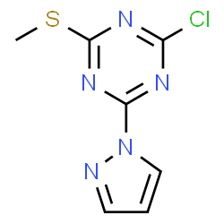 ChemSpider 2D Image | 2-Chloro-4-(methylsulfanyl)-6-(1H-pyrazol-1-yl)-1,3,5-triazine | C7H6ClN5S