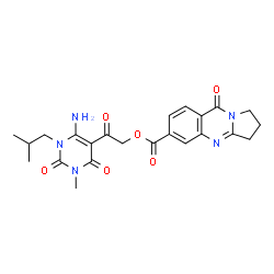ChemSpider 2D Image | 2-(6-Amino-1-isobutyl-3-methyl-2,4-dioxo-1,2,3,4-tetrahydro-5-pyrimidinyl)-2-oxoethyl 9-oxo-1,2,3,9-tetrahydropyrrolo[2,1-b]quinazoline-6-carboxylate | C23H25N5O6
