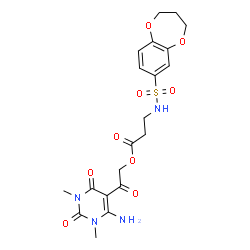 ChemSpider 2D Image | 2-(6-Amino-1,3-dimethyl-2,4-dioxo-1,2,3,4-tetrahydro-5-pyrimidinyl)-2-oxoethyl N-(3,4-dihydro-2H-1,5-benzodioxepin-7-ylsulfonyl)-beta-alaninate | C20H24N4O9S