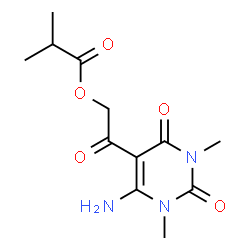 ChemSpider 2D Image | 2-(6-Amino-1,3-dimethyl-2,4-dioxo-1,2,3,4-tetrahydro-5-pyrimidinyl)-2-oxoethyl 2-methylpropanoate | C12H17N3O5