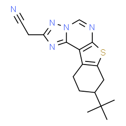 ChemSpider 2D Image | [9-(2-Methyl-2-propanyl)-8,9,10,11-tetrahydro[1]benzothieno[3,2-e][1,2,4]triazolo[1,5-c]pyrimidin-2-yl]acetonitrile | C17H19N5S