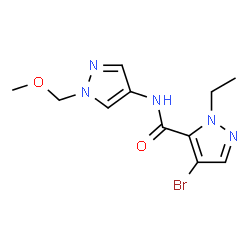 ChemSpider 2D Image | 4-Bromo-1-ethyl-N-[1-(methoxymethyl)-1H-pyrazol-4-yl]-1H-pyrazole-5-carboxamide | C11H14BrN5O2
