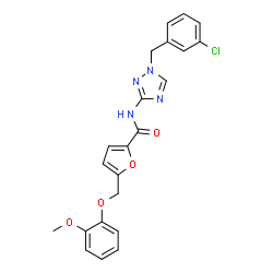 ChemSpider 2D Image | N-[1-(3-Chlorobenzyl)-1H-1,2,4-triazol-3-yl]-5-[(2-methoxyphenoxy)methyl]-2-furamide | C22H19ClN4O4