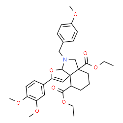 ChemSpider 2D Image | Diethyl 2-(3,4-dimethoxyphenyl)-9-(4-methoxybenzyl)-4,5,6,7,9,9a-hexahydrofuro[2,3-c]isoindole-4,7a(8H)-dicarboxylate | C32H39NO8