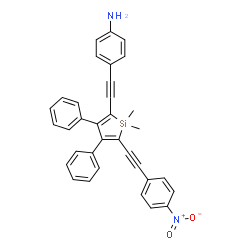 ChemSpider 2D Image | 4-({1,1-Dimethyl-5-[(4-nitrophenyl)ethynyl]-3,4-diphenyl-1H-silol-2-yl}ethynyl)aniline | C34H26N2O2Si