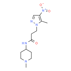 ChemSpider 2D Image | 3-(5-Methyl-4-nitro-1H-pyrazol-1-yl)-N-(1-methyl-4-piperidinyl)propanamide | C13H21N5O3