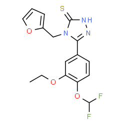 ChemSpider 2D Image | 5-[4-(Difluoromethoxy)-3-ethoxyphenyl]-4-(2-furylmethyl)-4H-1,2,4-triazole-3-thiol | C16H15F2N3O3S