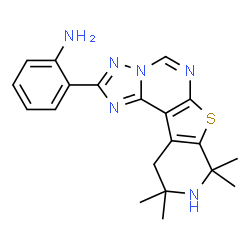 ChemSpider 2D Image | 2-(8,8,10,10-Tetramethyl-8,9,10,11-tetrahydropyrido[4',3':4,5]thieno[3,2-e][1,2,4]triazolo[1,5-c]pyrimidin-2-yl)aniline | C20H22N6S