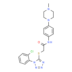 ChemSpider 2D Image | 2-{[1-(2-Chlorophenyl)-1H-tetrazol-5-yl]sulfanyl}-N-[4-(4-methyl-1-piperazinyl)phenyl]acetamide | C20H22ClN7OS