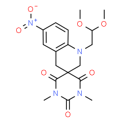 ChemSpider 2D Image | 1'-(2,2-Dimethoxyethyl)-1,3-dimethyl-6'-nitro-1',4'-dihydro-2H,2'H-spiro[pyrimidine-5,3'-quinoline]-2,4,6(1H,3H)-trione | C18H22N4O7