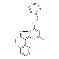 ChemSpider 2D Image | 3-(2-Methoxyphenyl)-5-methyl-N-(2-pyridinylmethyl)pyrazolo[1,5-a]pyrimidin-7-amine | C20H19N5O