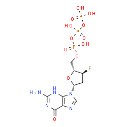 ChemSpider 2D Image | 2',3'-Dideoxy-3'-fluoroguanosine 5'-(tetrahydrogen triphosphate) | C10H15FN5O12P3