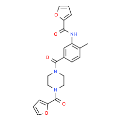 ChemSpider 2D Image | N-(5-{[4-(2-Furoyl)-1-piperazinyl]carbonyl}-2-methylphenyl)-2-furamide | C22H21N3O5