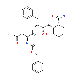 ChemSpider 2D Image | Benzyl [(2S)-4-amino-1-{[(2S,3R)-3-hydroxy-4-{(1R,2R)-2-[(2-methyl-2-propanyl)carbamoyl]cyclohexyl}-1-phenyl-2-butanyl]amino}-1,4-dioxo-2-butanyl]carbamate | C33H46N4O6