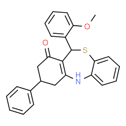ChemSpider 2D Image | 11-(2-Methoxyphenyl)-3-phenyl-3,4,5,11-tetrahydrodibenzo[b,e][1,4]thiazepin-1(2H)-one | C26H23NO2S